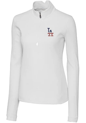 Cutter and Buck Los Angeles Dodgers Womens White Americana Traverse Qtr Zip