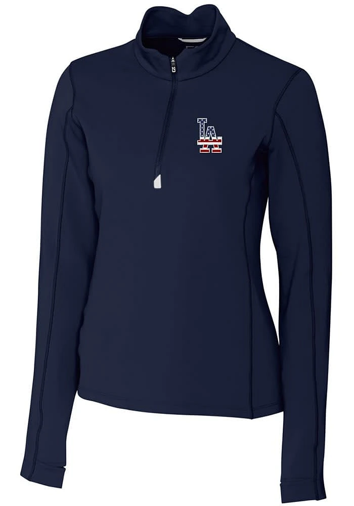 Cutter and Buck Los Angeles Dodgers Womens Navy Blue Traverse Qtr Zip