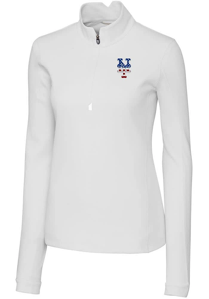 Cutter and Buck New York Mets Womens White Americana Traverse Qtr Zip