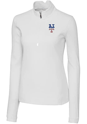 Cutter and Buck New York Mets Womens White Americana Traverse Qtr Zip