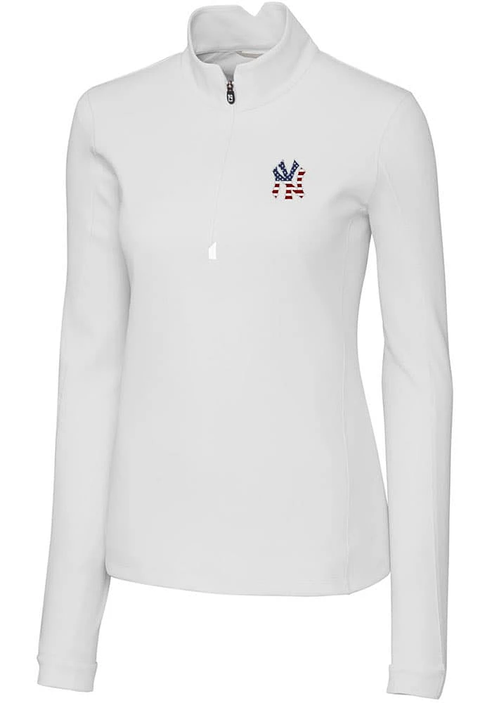 Cutter and Buck New York Yankees Womens White Americana Traverse Qtr Zip