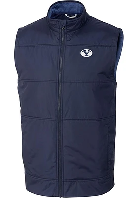 Cutter and Buck BYU Cougars Mens Navy Blue Stealth Hybrid Quilted Windbreaker Vest Big Tall ..
