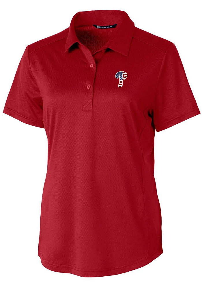 Cutter and Buck Philadelphia Phillies Womens Cardinal Americana Prospect Short Sleeve Polo Shirt