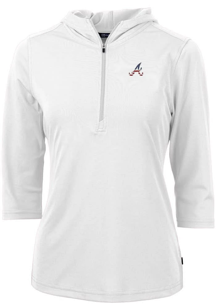 Cutter and Buck Atlanta Braves Womens White Americana Virtue Eco Pique Hooded Sweatshirt