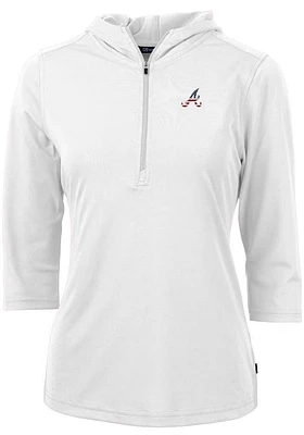 Cutter and Buck Atlanta Braves Womens White Americana Virtue Eco Pique Hooded Sweatshirt