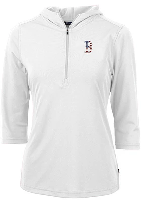 Cutter and Buck Boston Red Sox Womens White Americana Virtue Eco Pique Hooded Sweatshirt