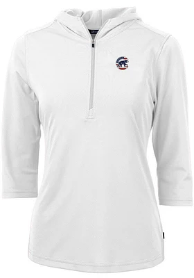 Cutter and Buck Chicago Cubs Womens White Americana Virtue Eco Pique Hooded Sweatshirt