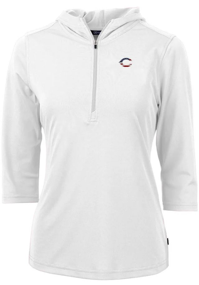 Cutter and Buck Cincinnati Reds Womens White Americana Virtue Eco Pique Hooded Sweatshirt