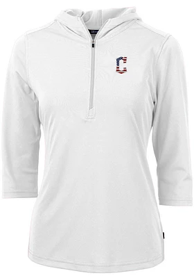 Cutter and Buck Cleveland Guardians Womens White Virtue Eco Pique Hooded Sweatshirt