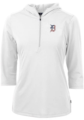 Cutter and Buck Detroit Tigers Womens White Americana Virtue Eco Pique Hooded Sweatshirt