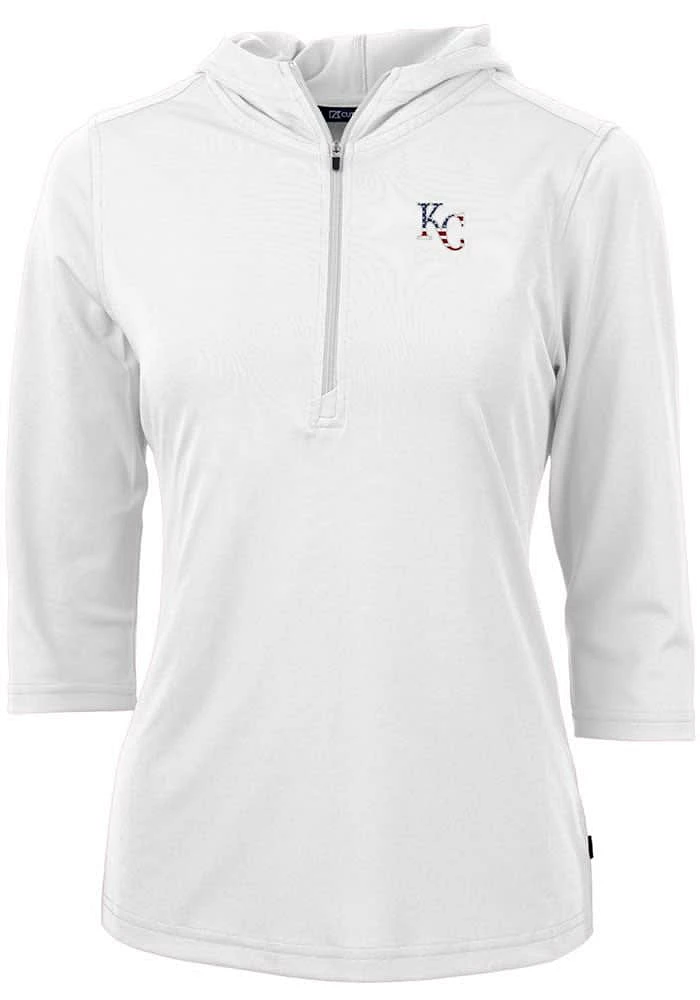 Cutter and Buck Kansas City Royals Womens White Americana Virtue Eco Pique Hooded Sweatshirt