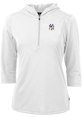 Cutter and Buck New York Yankees Womens White Americana Virtue Eco Pique Hooded Sweatshirt