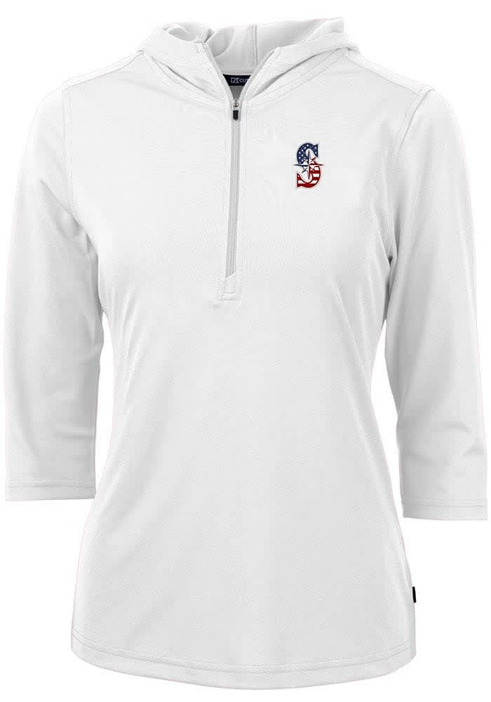 Cutter and Buck Seattle Mariners Womens White Americana Virtue Eco Pique Hooded Sweatshirt