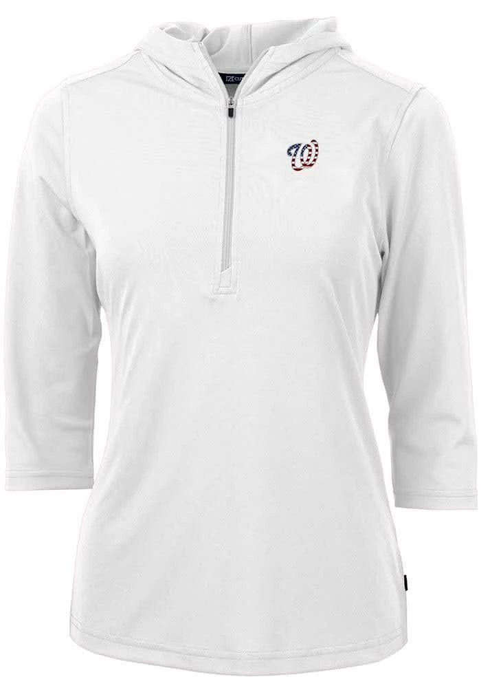 Cutter and Buck Washington Nationals Womens White Americana Virtue Eco Pique Hooded Sweatshirt
