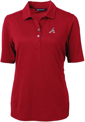 Cutter and Buck Atlanta Braves Womens Cardinal Americana Virtue Eco Pique Short Sleeve Polo Shir..