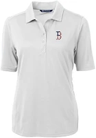 Cutter and Buck Boston Red Sox Womens White Stars Stripes Virtue Eco Pique Short Sleeve Polo..