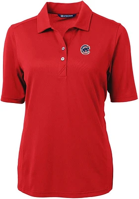Cutter and Buck Chicago Cubs Womens Red Americana Virtue Eco Pique Short Sleeve Polo Shirt
