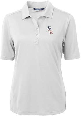 Cutter and Buck Chicago White Sox Womens Stars Stripes Virtue Eco Pique Short Sleeve P..