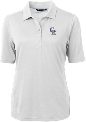 Cutter and Buck Colorado Rockies Womens White Stars Stripes Virtue Eco Pique Short Sleeve Po..