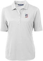 Cutter and Buck Detroit Tigers Womens White Stars Stripes Virtue Eco Pique Short Sleeve Polo..