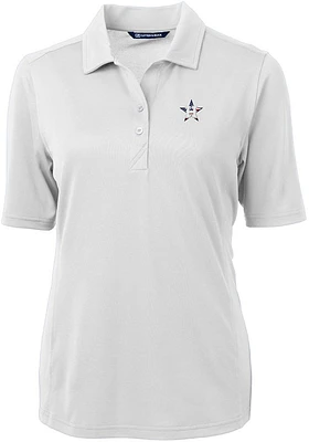 Cutter and Buck Houston Astros Womens White Stars Stripes Virtue Eco Pique Short Sleeve Polo..