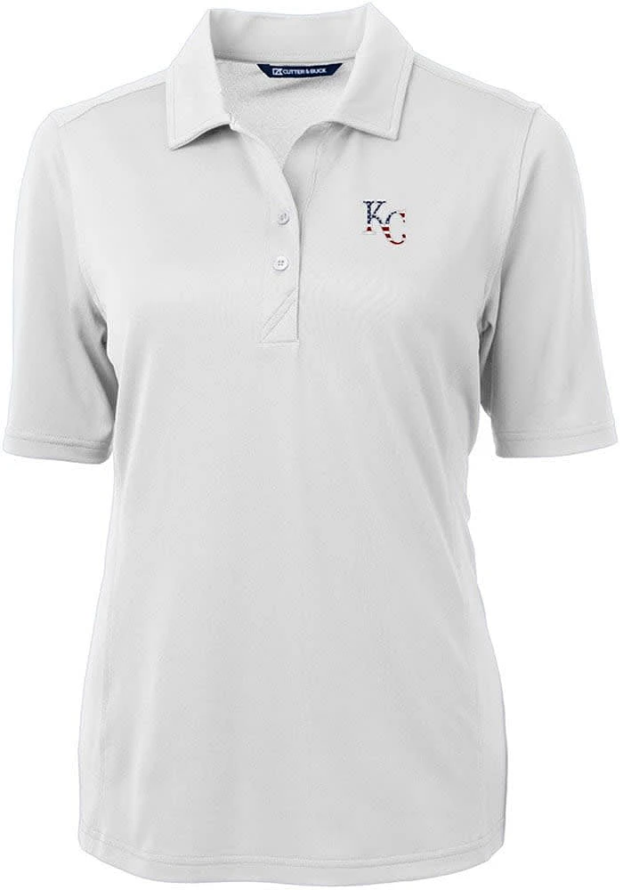 Cutter and Buck Kansas City Royals Womens White Stars Stripes Virtue Eco Pique Short Sleeve ..