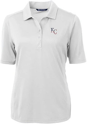 Cutter and Buck Kansas City Royals Womens White Stars Stripes Virtue Eco Pique Short Sleeve ..