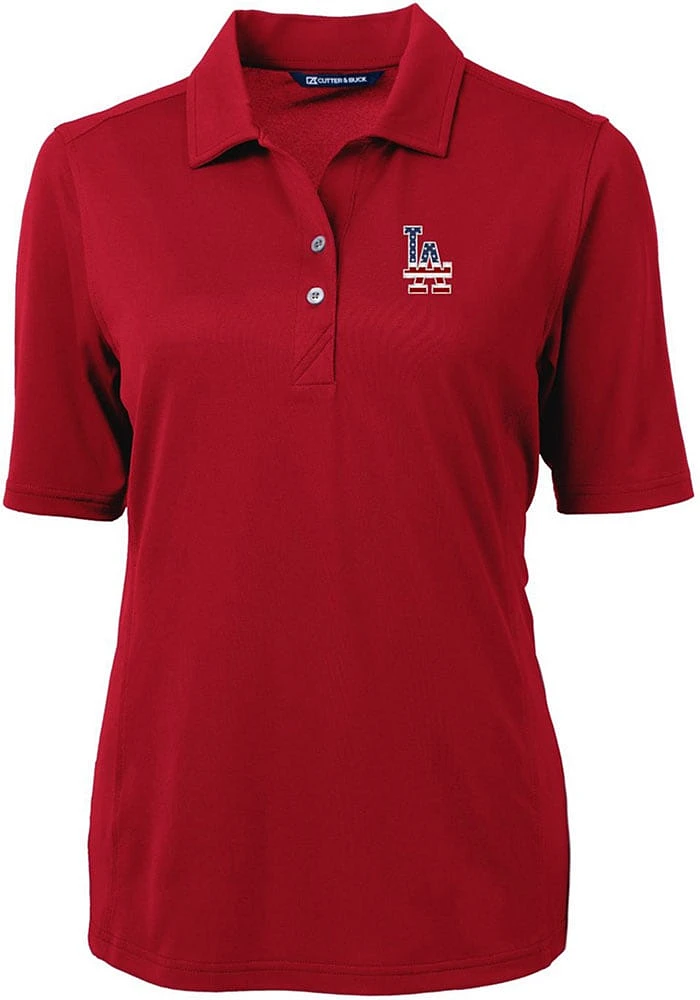 Cutter and Buck Los Angeles Dodgers Womens Cardinal Americana Virtue Eco Pique Short Sleeve Polo..