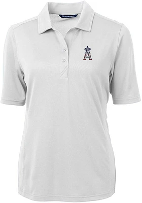 Cutter and Buck Los Angeles Angels Womens White Americana Virtue Eco Pique Short Sleeve Polo Shi..