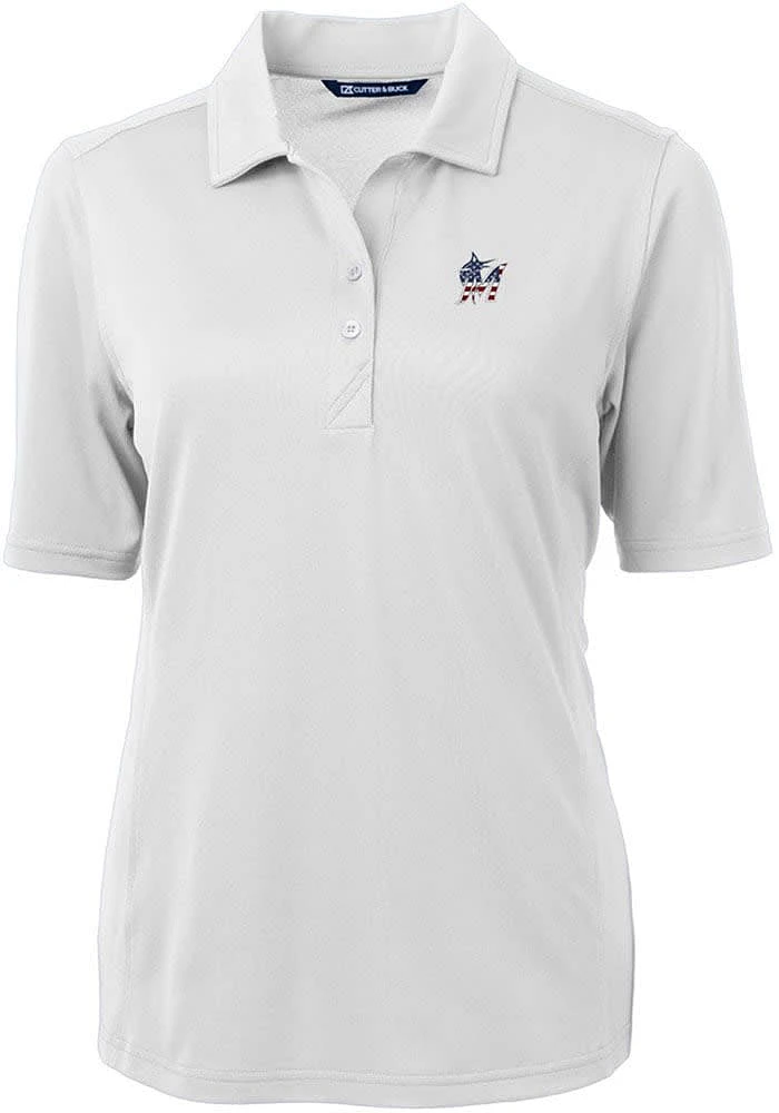 Cutter and Buck Miami Marlins Womens White Stars Stripes Virtue Eco Pique Short Sleeve Polo ..