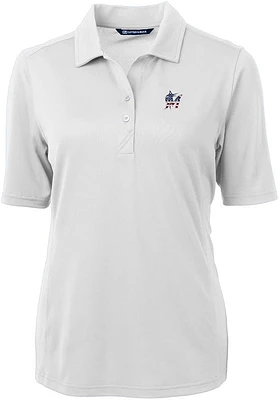 Cutter and Buck Miami Marlins Womens White Stars Stripes Virtue Eco Pique Short Sleeve Polo ..