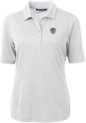 Cutter and Buck Milwaukee Brewers Womens White Stars Stripes Virtue Eco Pique Short Sleeve P..