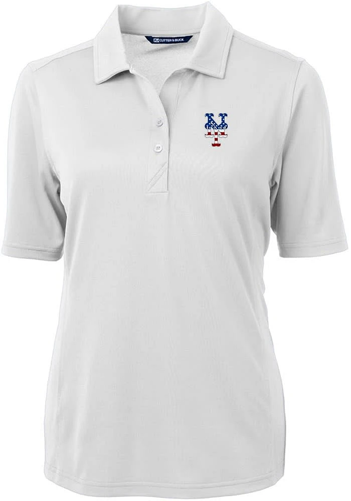 Cutter and Buck New York Mets Womens White Stars Stripes Virtue Eco Pique Short Sleeve Polo ..