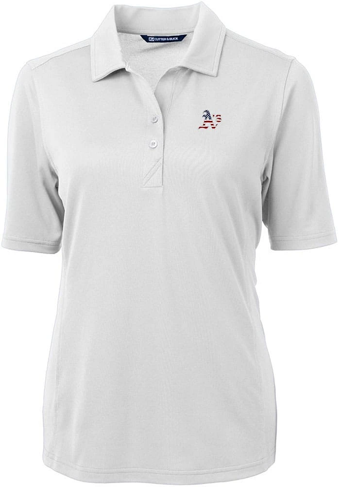Cutter and Buck Oakland Athletics Womens White Americana Virtue Eco Pique Short Sleeve Polo Shir..