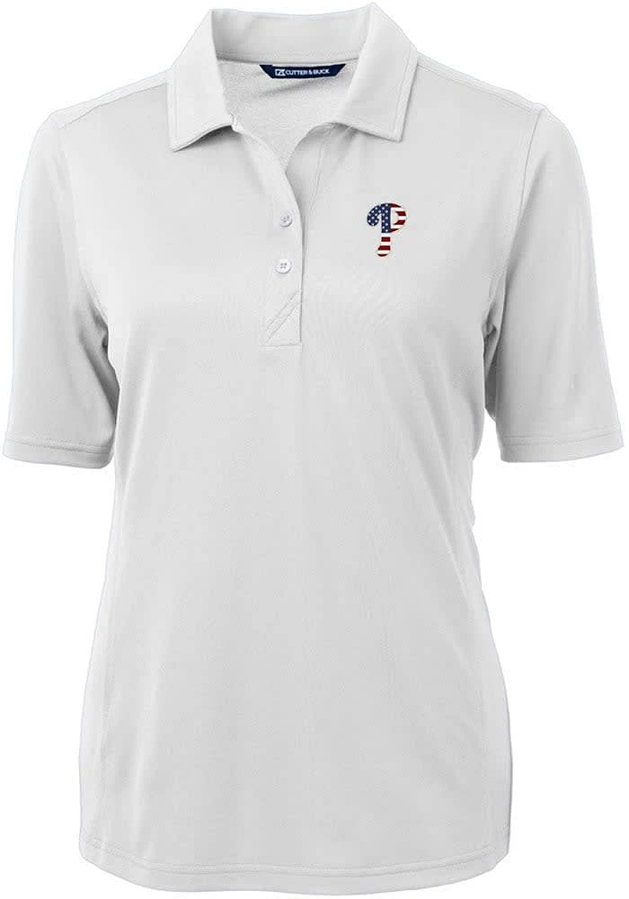 Cutter and Buck Philadelphia Phillies Womens White Stars Stripes Virtue Eco Pique Short Slee..