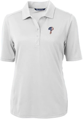 Cutter and Buck Philadelphia Phillies Womens White Stars Stripes Virtue Eco Pique Short Slee..