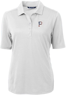 Cutter and Buck Pittsburgh Pirates Womens White Americana Virtue Eco Pique Short Sleeve Polo Shi..