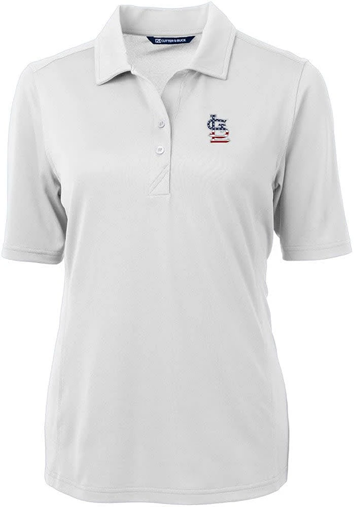 Cutter and Buck St Louis Cardinals Womens White Stars Stripes Virtue Eco Pique Short Sleeve ..