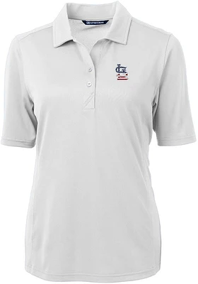 Cutter and Buck St Louis Cardinals Womens White Stars Stripes Virtue Eco Pique Short Sleeve ..