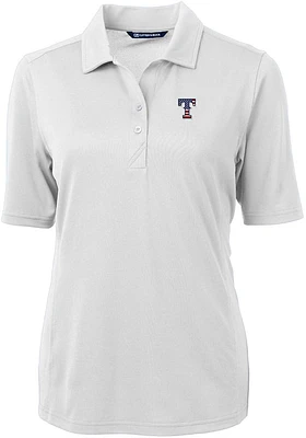 Cutter and Buck Texas Rangers Womens White Stars Stripes Virtue Eco Pique Short Sleeve Polo ..