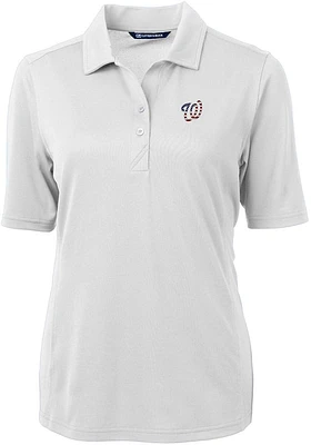 Cutter and Buck Washington Nationals Womens White Stars Stripes Virtue Eco Pique Short Sleev..