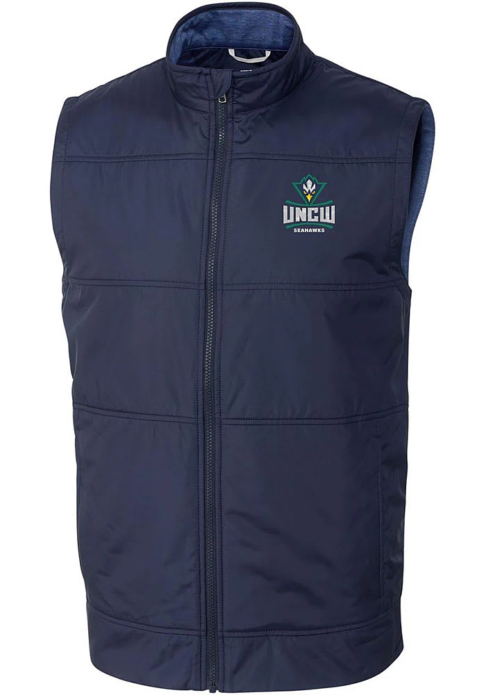 Cutter and Buck UNCW Seahawks Mens Navy Blue Stealth Hybrid Quilted Windbreaker Vest Big Tal..