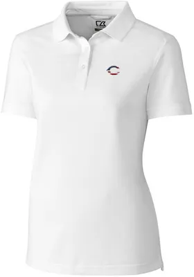 Cutter and Buck Cincinnati Reds Womens White Americana Advantage Short Sleeve Polo Shirt