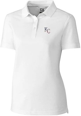 Cutter and Buck Kansas City Royals Womens White Americana Advantage Short Sleeve Polo Shirt