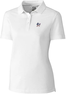 Cutter and Buck Miami Marlins Womens White Americana Advantage Short Sleeve Polo Shirt