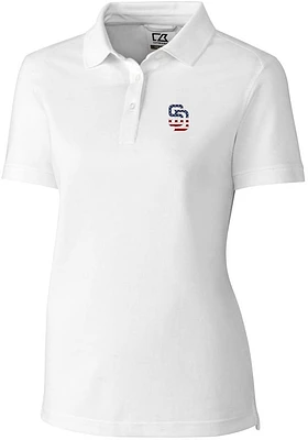 Cutter and Buck San Diego Padres Womens White Americana Advantage Short Sleeve Polo Shirt