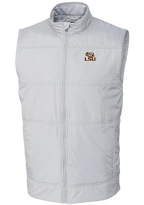 Cutter and Buck LSU Tigers Mens White Stealth Hybrid Quilted Windbreaker Vest Big Tall