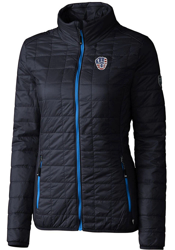 Cutter and Buck Milwaukee Brewers Womens Navy Blue Americana Rainier PrimaLoft Filled Jacket