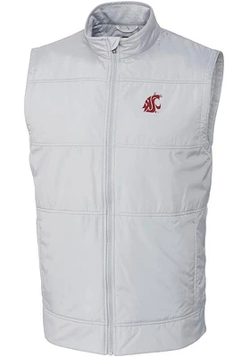 Cutter and Buck Washington State Cougars Big Tall White Stealth Hybrid Quilted Windbreaker Ves..