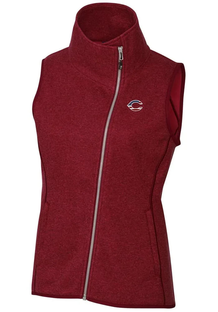 Cutter and Buck Cincinnati Reds Womens Red Americana Mainsail Asymmetrical Vest